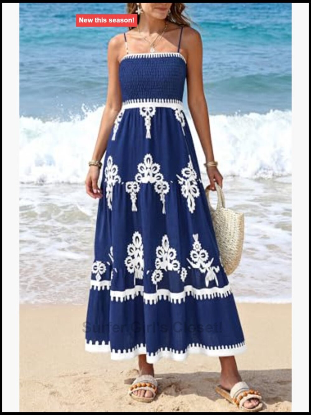 Sleeveless Spaghetti Strap Smocked Tiered Maxi Sundress Flowy Boho Beach - Picture 3 of 7